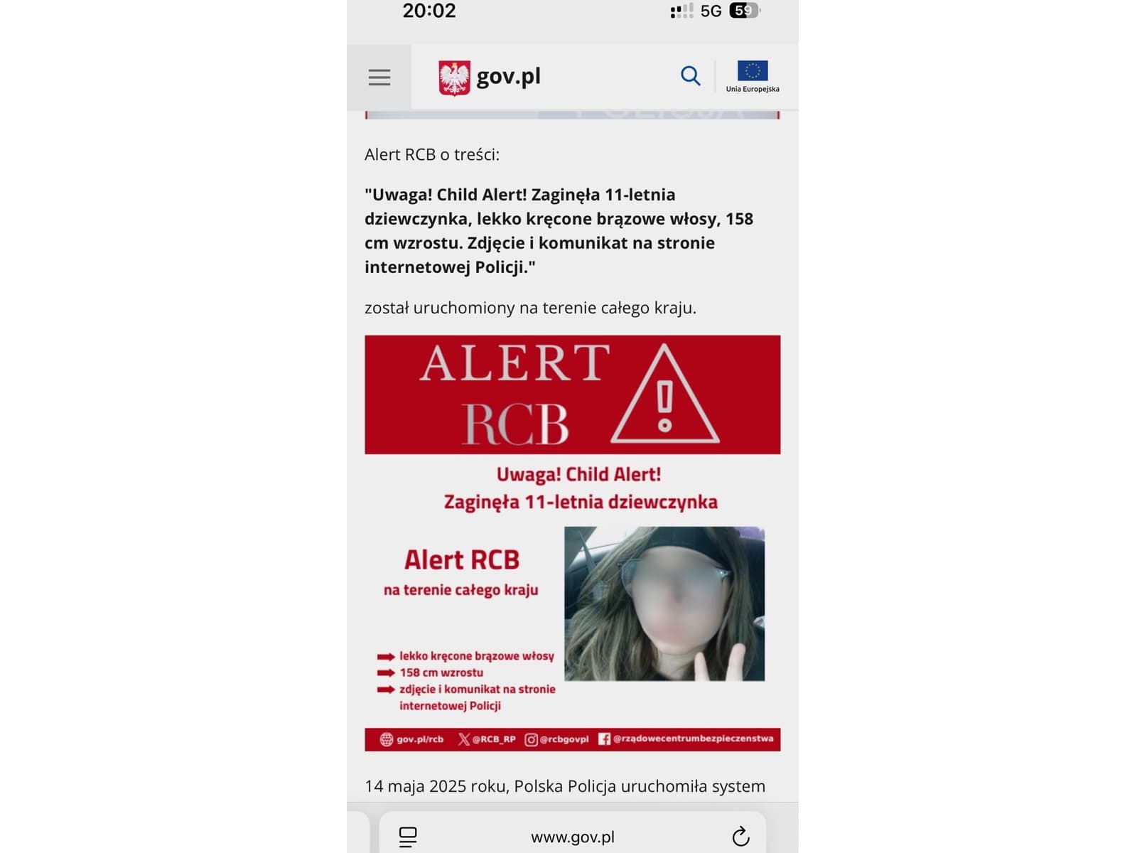 Dziękujemy Policji za uruchomienie Alertu RCB.